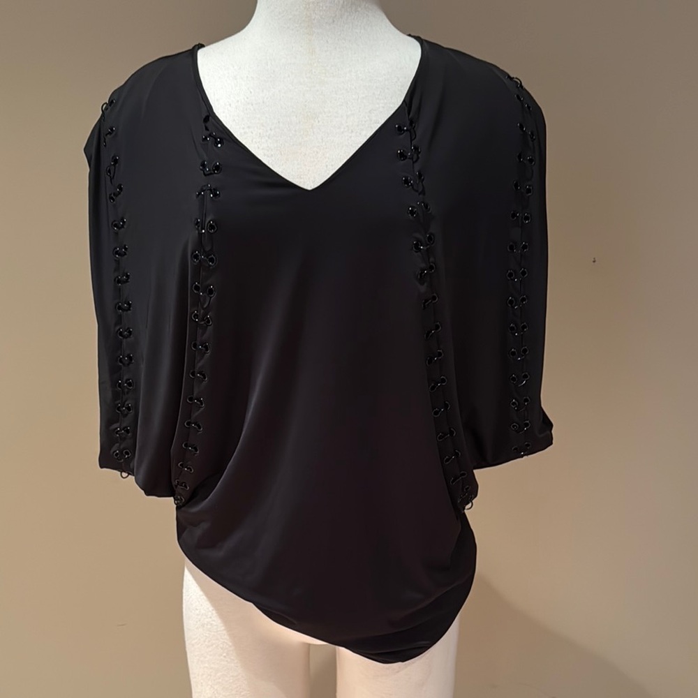 Chic Black Blouse with Eyelet Details